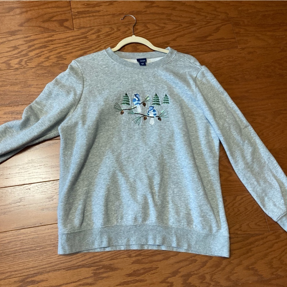 Basic Editions Birds Bluejays Grandma Sweatshirt Large